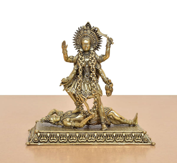 Superfine Brass Mahakaali Idol with Shivji (Height: 4 inch) Study Setting