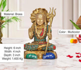Brass Shiva statue, 6 inch tall; multicolor jeweled detailing and trident