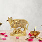 Brass Cow with Calf Pooja Mandir Home Decor Golden (Height 4 Inch)