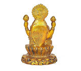 Back view Lakshmi Maa brass statue, seated figure with radiant halo and raised arms