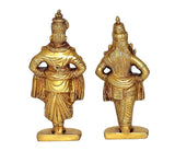 Brass Vitthal & Rukmini idols, back side view with carved robe patterns