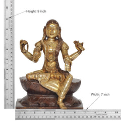 Brass Bala Tambika Sundari statue, 9 in high, seated on lotus base