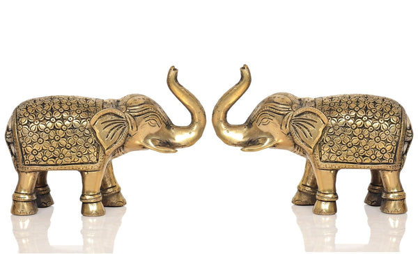 Brass Elephant Figurine - Decorative Statue for Home Decor, Feng Shui, and Good Luck |Pack of 2| (Height 5 Inch) Entryway Setting