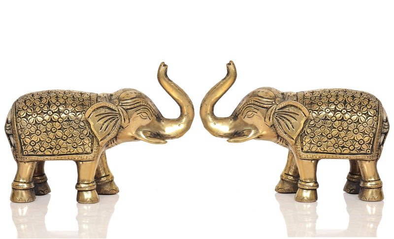 Brass Elephant Figurine - Decorative Statue for Home Decor, Feng Shui, and Good Luck |Pack of 2| (Height 5 Inch)