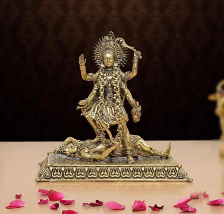 Superfine Brass Mahakaali Idol with Shivji (Height: 4 inch)