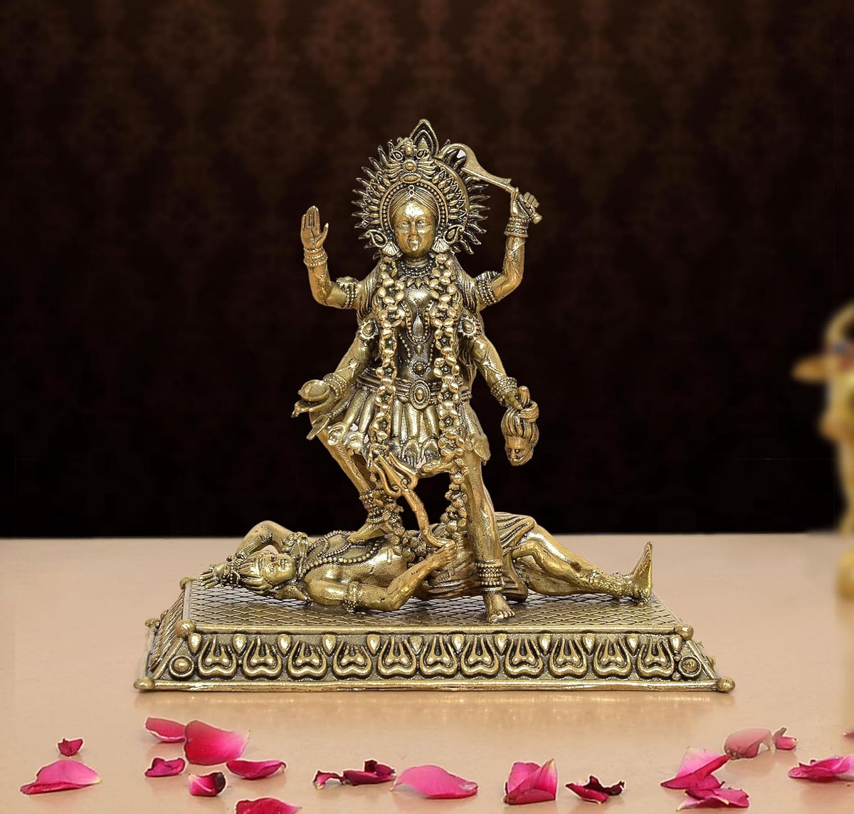 Superfine Brass Mahakaali Idol with Shivji (Height: 4 inch)