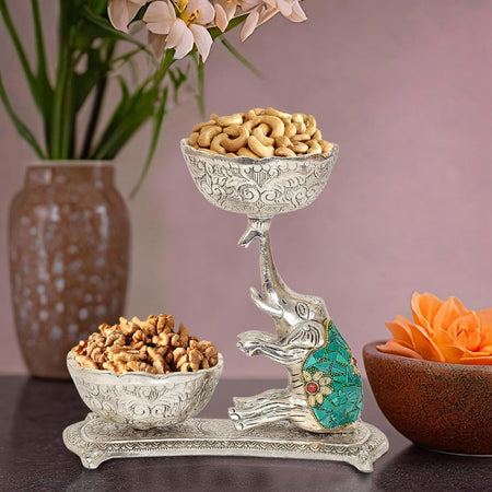 Metal Elephant Dry Fruit Bowl Showpiece Gold Polish (Height 8 Inch)