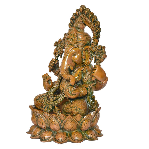 Brass Lord Ganesha Idol (Height 12.5 Inch) Study Setting