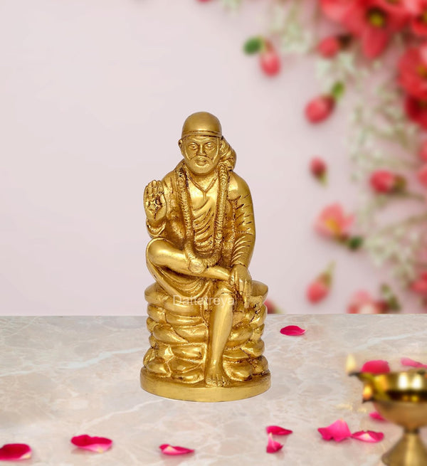 Brass Shirdi Sai Baba Statue Idol Sai Baba Religious Statue (Height: 6 Inch) Mandir Setting
