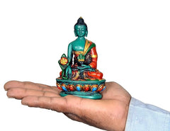 Resin Buddha idol statue in Dhyana mudra, held in hand to show the 12 cm size