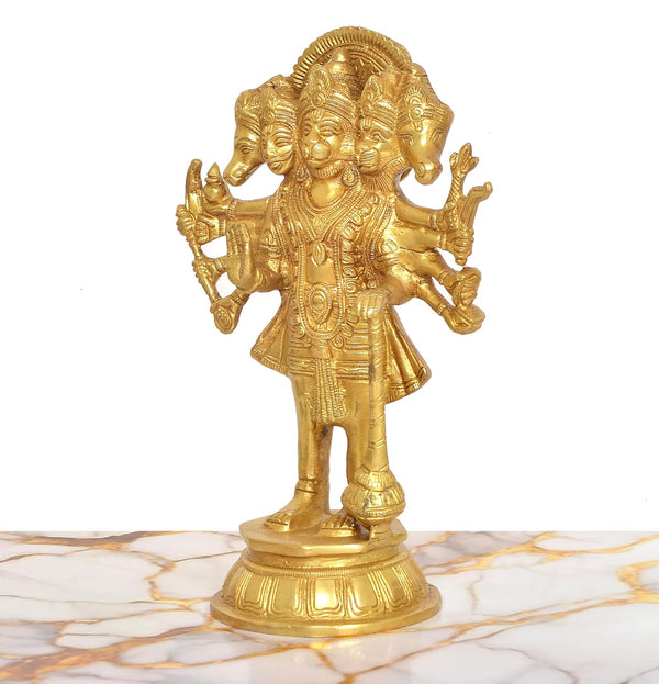 Brass Standing Panchmukhi Ten Armed Hanumanji Idol (Height: 10 Inch) Study Setting