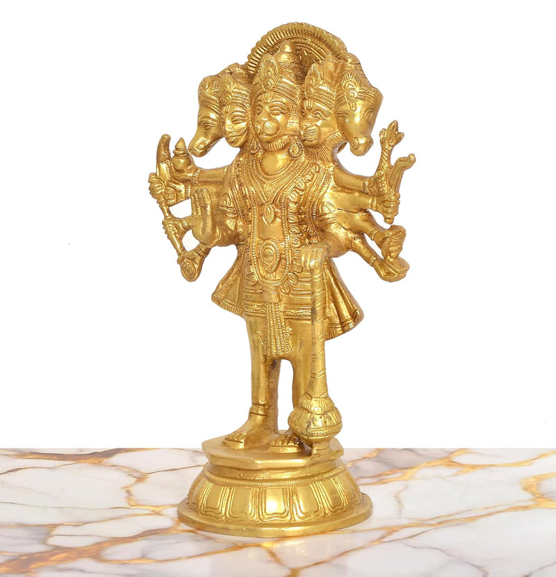Brass Standing Panchmukhi Ten Armed Hanumanji Idol (Height: 10 Inch)
