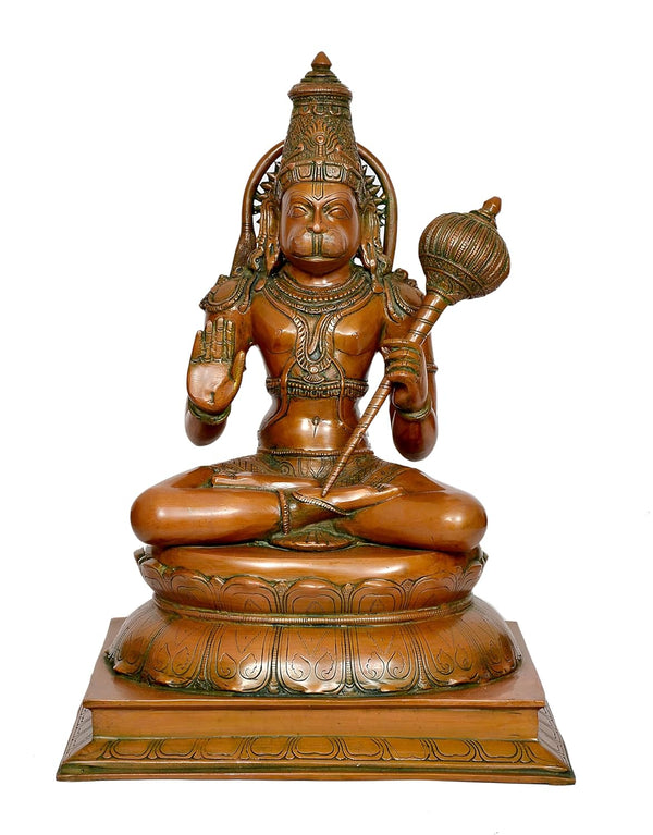 Brass Hanuman Ji Blessing Idol - Hindu Deity Statue for Home Temple (Height: 18 Inch) Entryway Setting