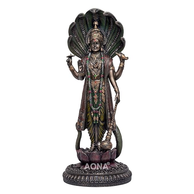 Large Vishnu Standing On Lotus Base Bonded Bronze Finish Height 12.5 Inches