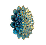 Iron blue flower wall decor, fan-shaped layered petals with gold accents