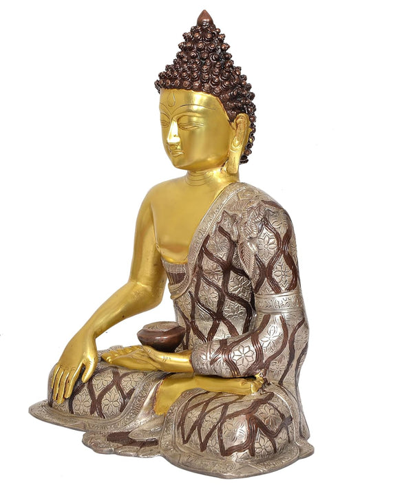 Brass Dhyan Mudra Buddha Statue - Handcrafted Spiritual Decor for Home and Office Decor - Meditating Buddha Idol (Height 17 Inch) Study Setting