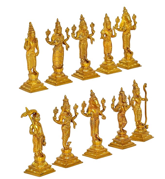Dasavatharam of Lord Vishnu Statues Ten Incarnations Avatars Idol Murti for Mandir Puja Temple,Hight: 6" Inches Craft Detail