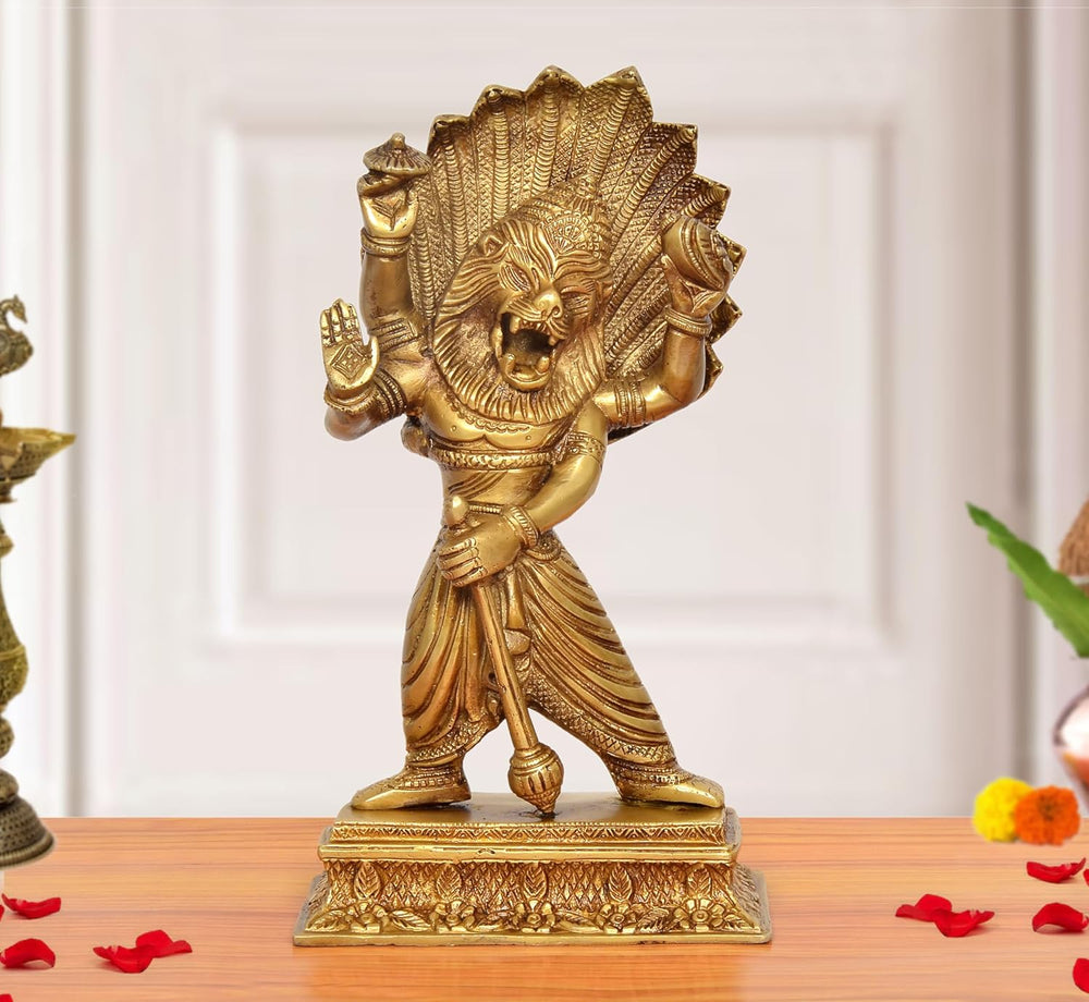 Brass Lord Narasimha Idol Vishnu avtaar (Height: 11.5 Inch)