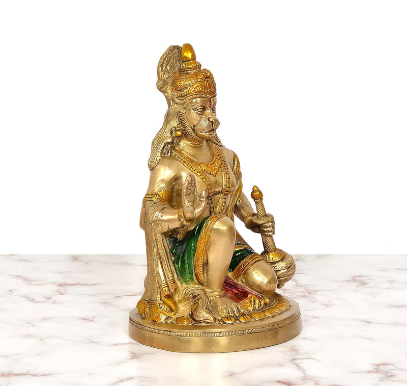 Brass Hanuman JI Sitting in Blessing Sculpture (Height 9.5 Inch)