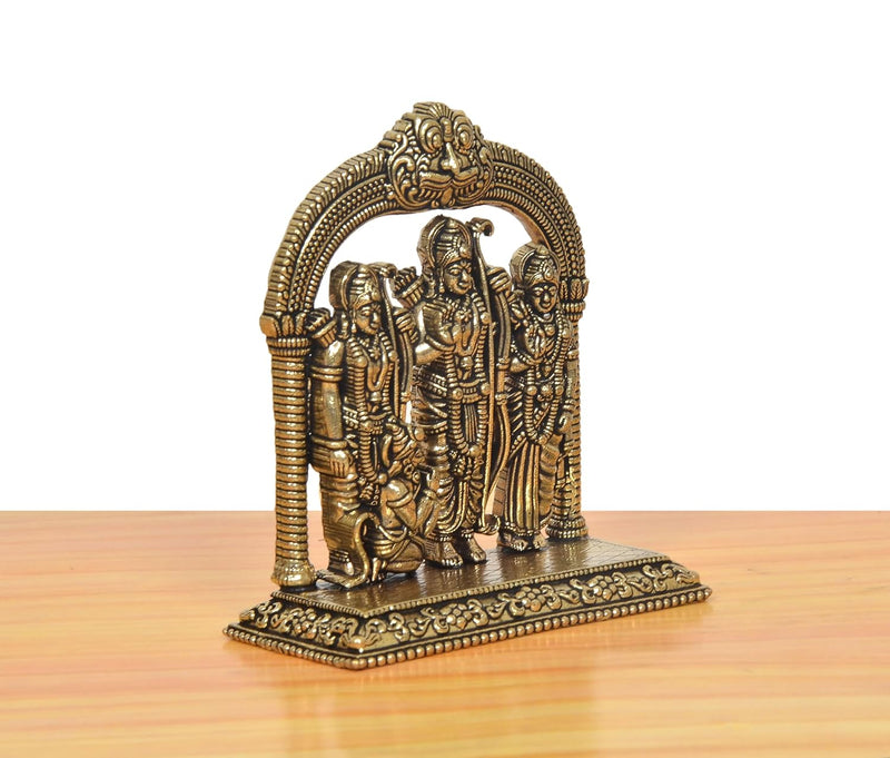 Bronze Ram Darbar with Sita Lakshman Hanuman on Carved Frame with Kirtimukha Finish Statue (Height: 4 Inch)