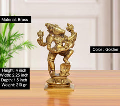 Golden brass Varaha-Lakshmi statue on base; ornate standing pose, 4 inch height