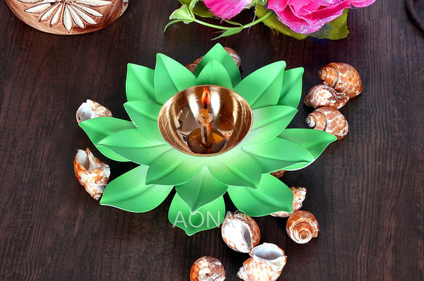 Brass Lotus Leaf Decorative Diya (Length 5.5 Inch) Mandir Setting