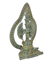 Brass Eleven-Headed Avalokiteshvara Statue – Thousand-Armed Bodhisattva of Compassion, Buddhist Idol for Home, Office & Meditation Décor (Height: 12 Inches)