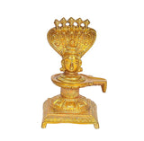Golden brass Shivling idol with detailed crown top and seated base