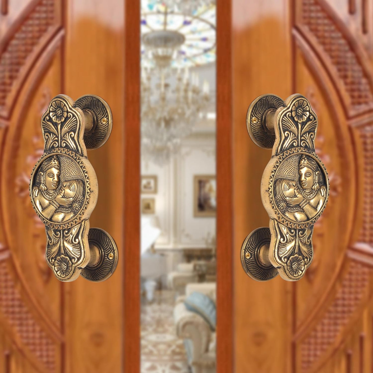 Brass Depicting Two God & Goddess Design Door Handle Pair (Pack of 2) (Height : 7 inch)
