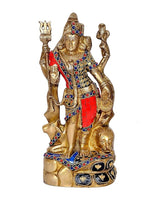 Brass Shiva-Parvati-Statue (Ardhanarishvara) mit Krone, Schmuckgürtel und rotem Kleid
