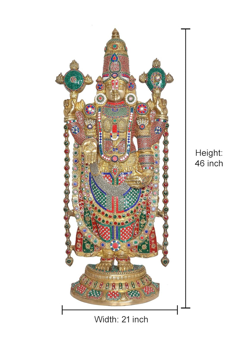 Brass Lord Tirupati Bala Ji Big Idol Statue for Home Temple Office Decor Figurine Showpiece (Height 46 Inch)