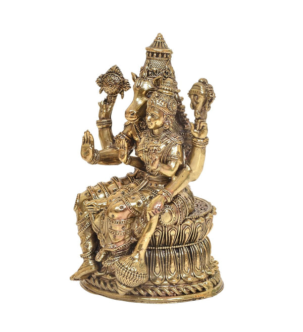 Brass Lord Hayagriva with Goddess Lakshmi Statue – Divine Vishnu Avatar Idol for Home Temple, Pooja Room & Spiritual Décor (Height: 6 Inches) Study Setting