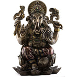 Ganesha resin statue, seated, four arms raised, detailed crown and jewelry