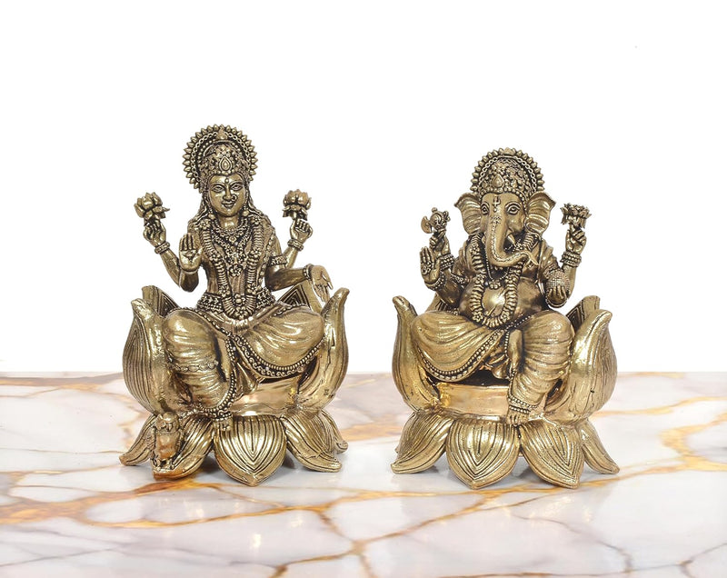 Bronze Lakshmi Ganesh Statue (Height: 5.5 Inch)