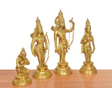 Golden brass Ram darbar statue set with central archer figure and kneeling devotee