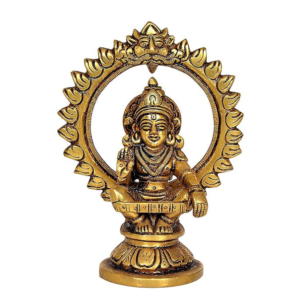 Brass Seated Lord Swami Ayyappan Ayyappa Statue Idol, Height 5.5 inch Entryway Setting