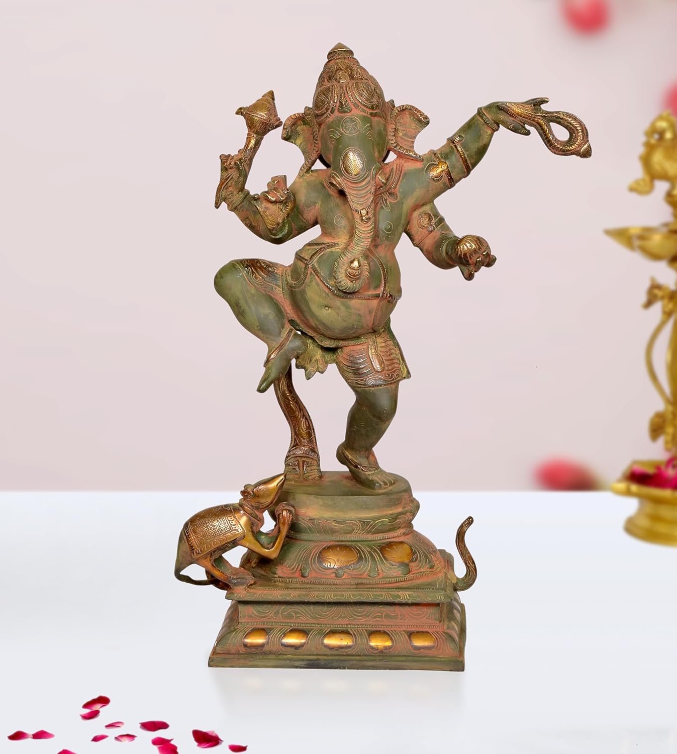 Brass Lord Dancing Ganesha Murti - Religious Statue for Home Temple (Height 19 Inch)