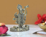 Brass Shreenathji Thakurji statue, 4 inch, detailed face, crown, and hanging ornaments