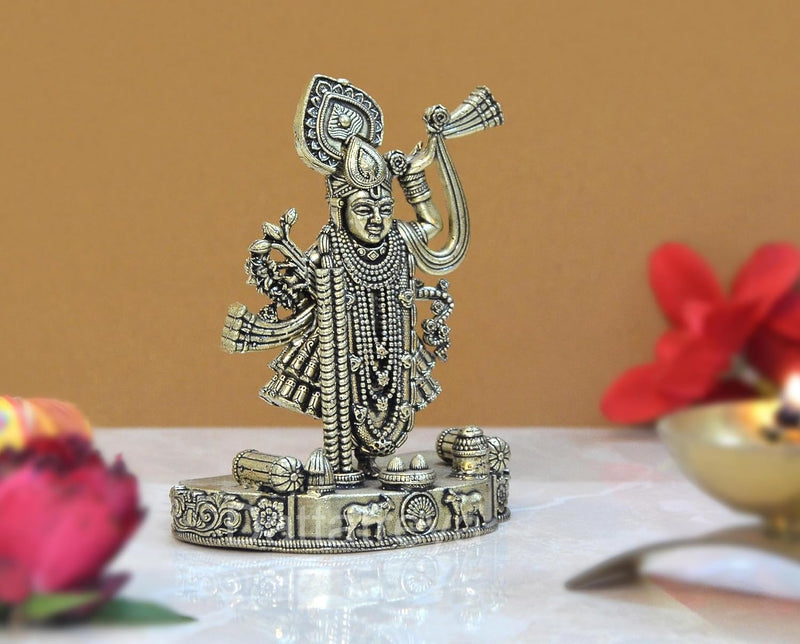 Bronze Shreenathji Statue of Shrinathji murti for Home Decor Mandir Pooja Showpiece (Height 4 Inch)