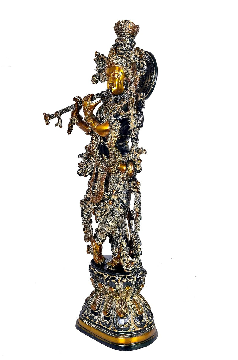 AONA Brass Lord Krishna Idol Statue Decorative Showpiece Sculpture Multicolour Height 29 Inches