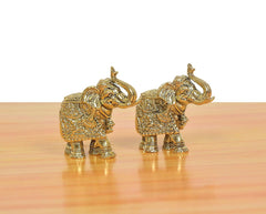 Brass elephant figurines set of 2, opposite side view, raised trunks and textured details