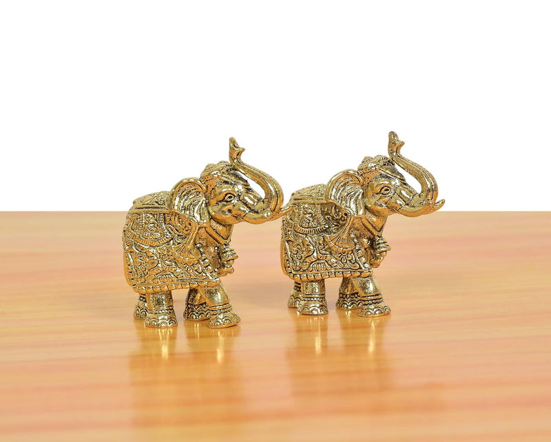 Brass Elephant Figurine| Set of 2 | (Height 3 Cm)