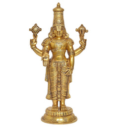 Tirupati Bala Ji idol statue in brass finish, detailed crown and jewelry, four-armed pose