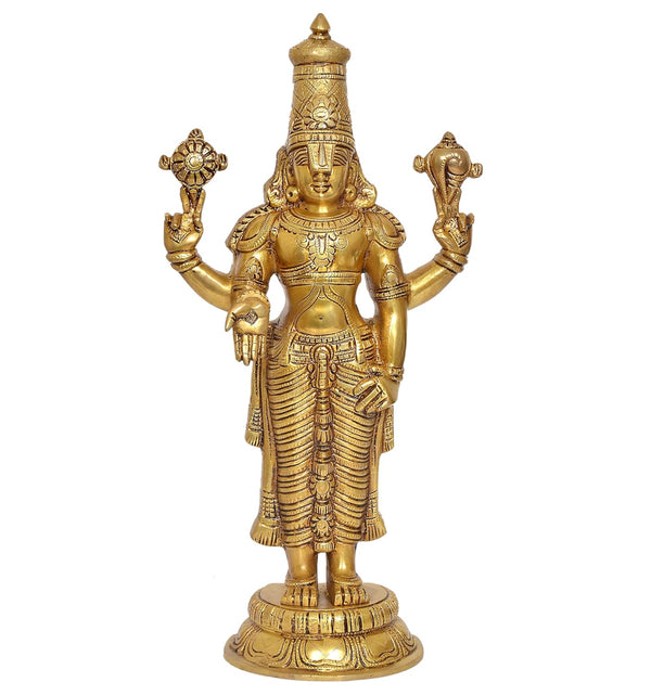 Brass Lord Tirupati Bala Ji Idol Statue Home Temple Office Figurine Showpiece Multicolour (Height 18 Inch)