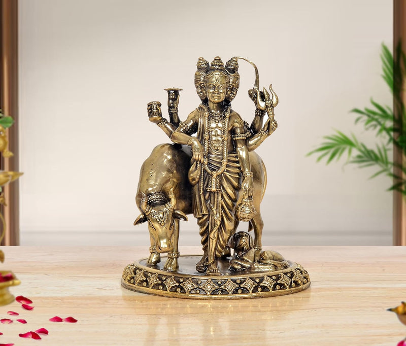 AONA Bronze Lord Dattatreya Trimurti Brahma Vishnu Showpiece