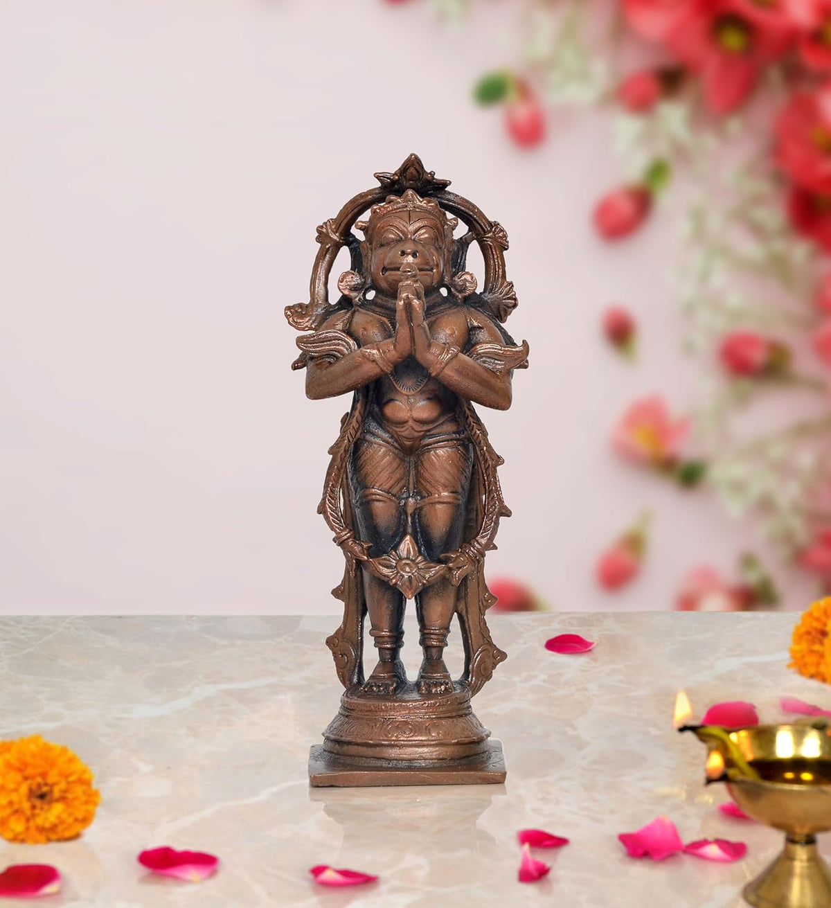AONA Kupferfarbige Hanuman-Statue stehend, detaillierte Arme und Krone, 5,5 Zoll