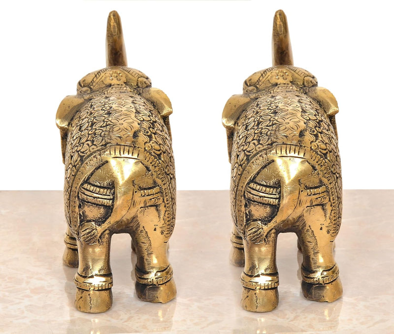 Brass Elephant Figurine - Decorative Statue for Home Decor, Feng Shui, and Good Luck |Pack of 2| (Height 5 Inch)