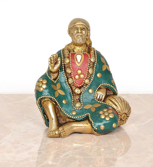 Brass Shirdi Sai Baba Statue Idol Sai Baba Religious Statue (Height: 5 Inch)