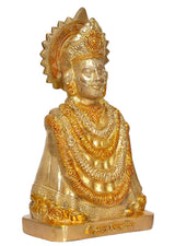 Brass Khatu Shyam idol statue, angled portrait with ornate chest ornamentation