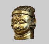 Brass Shiva mukha lingam idol front view, engraved face, mustache and earrings